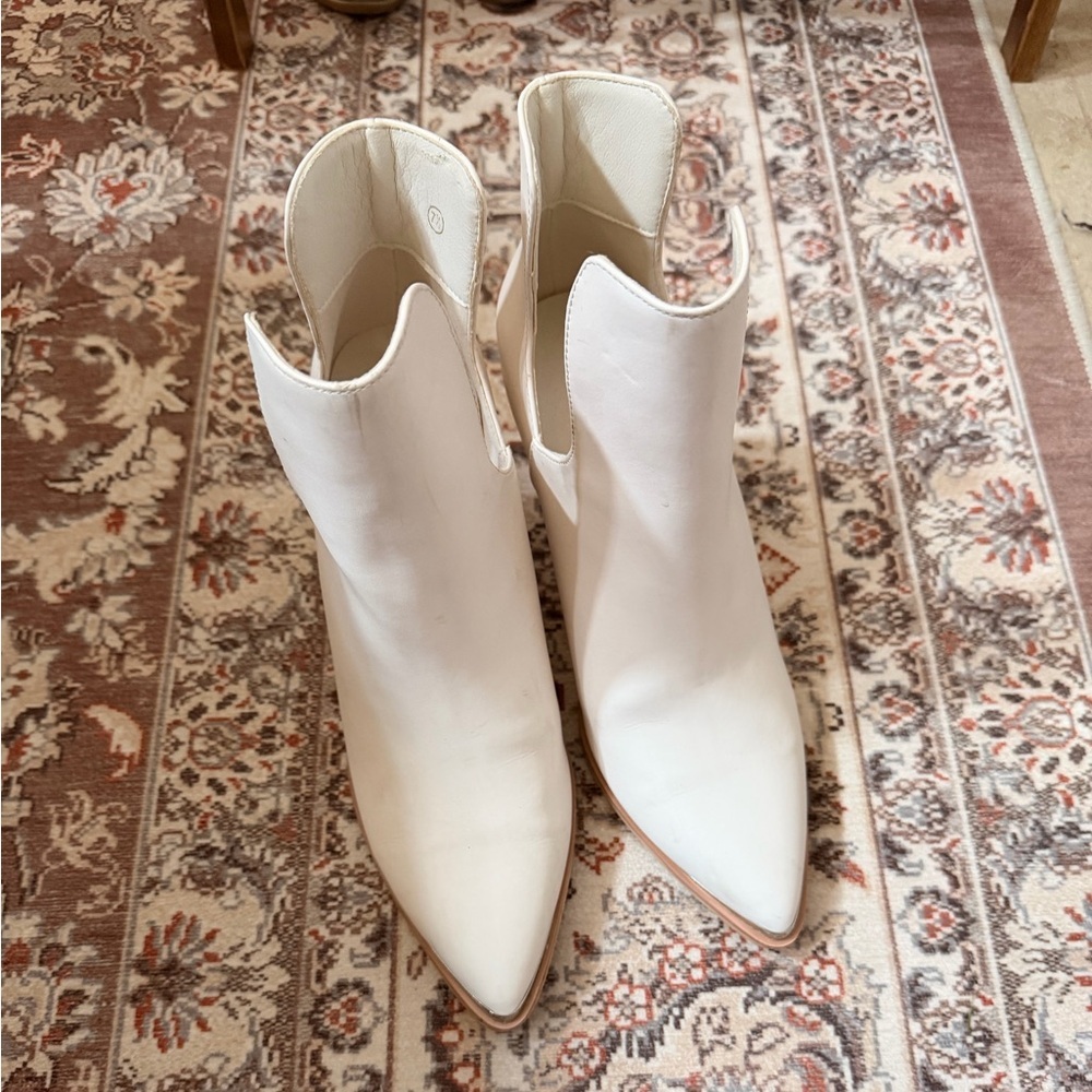 Pointed White Ankle Booties for Women - Sleek V-Cut Design